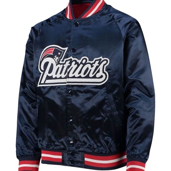 New England Patriots size XLNavy Satin Raglan Full-Snap Jacket - Picture 1 of 12